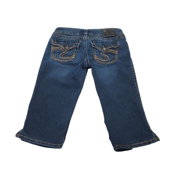 Silver Jeans Womens 28 Mckenzie Crop Mid Rise Dark Wash Thick Stitch Flap Pocket - Picture 2 of 16